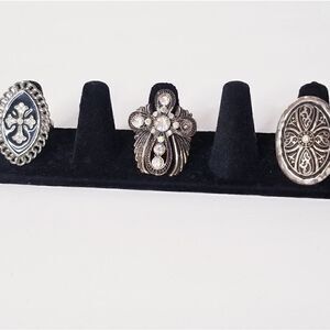 Silver cross chunky statement rings bundle lot